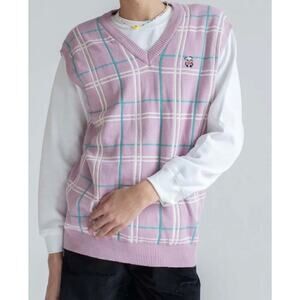 VSTR Premium Panda Embroidered Logo Plaid Sweater Vest‎ Modern Nomad